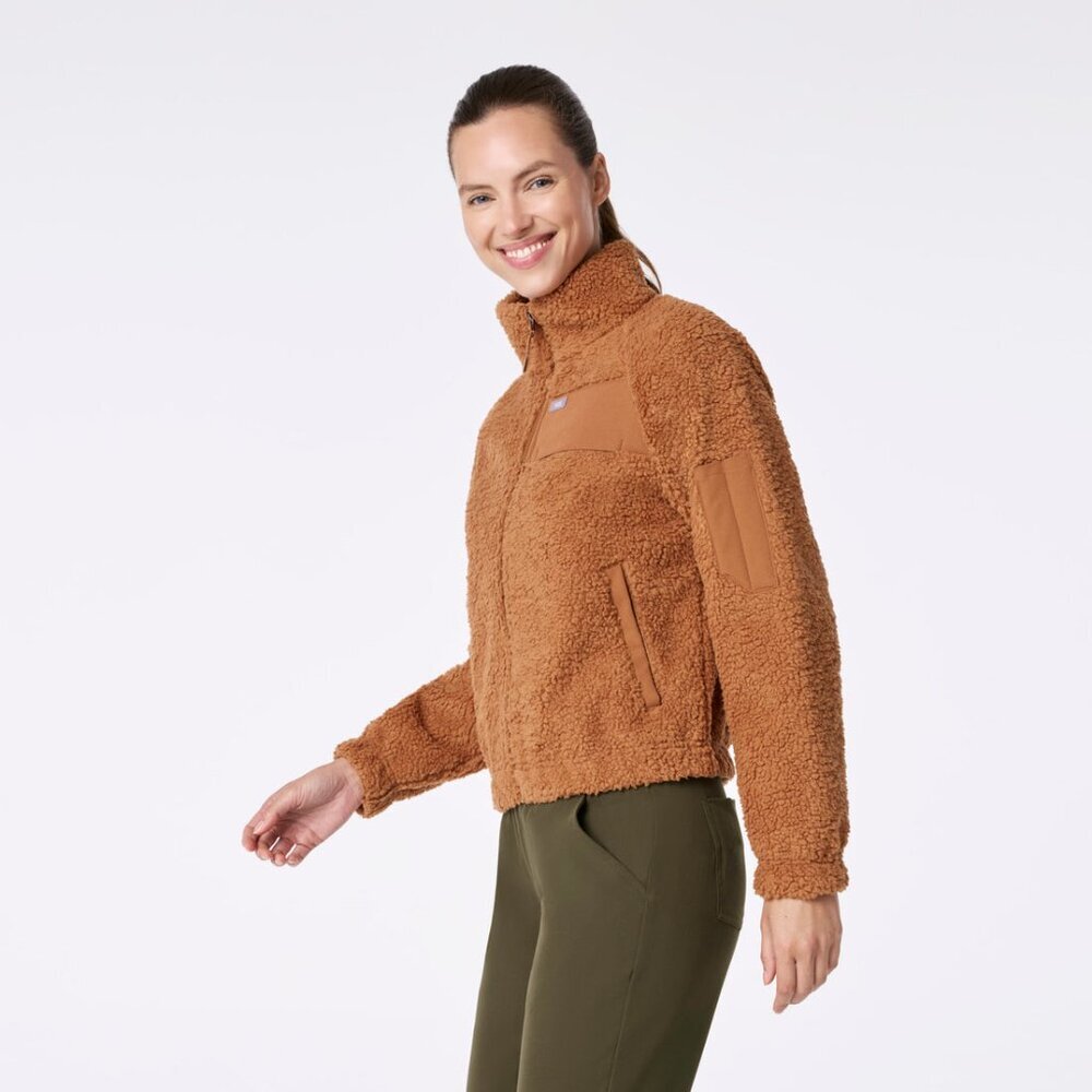 New Figs Womens sz Large On-Shift High Pile Fleece Bomber Jacket - Picture 3 of 5
